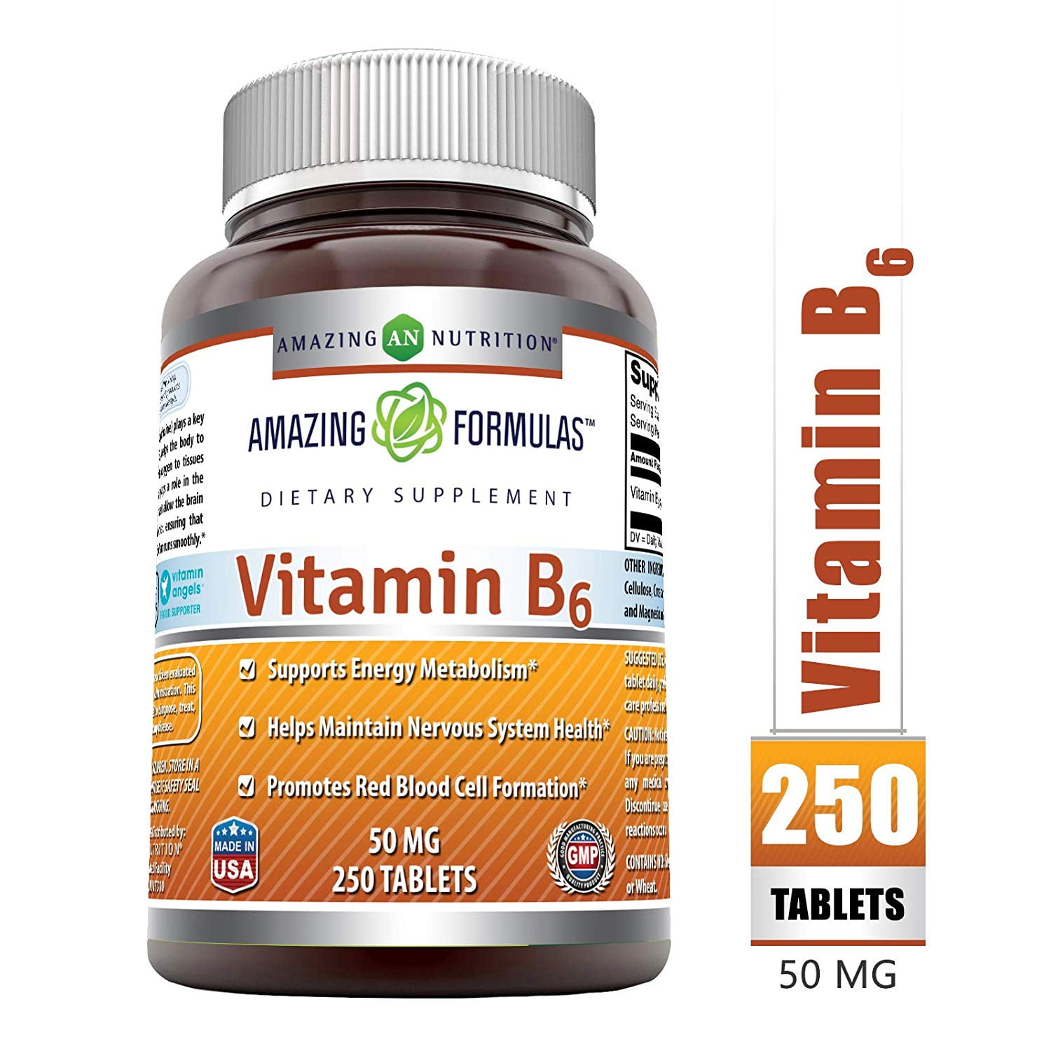 Amazing Formulas Vitamin B6-50mg 250 Tablets -Supports Healthy Nervous ...