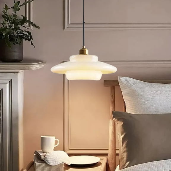 Viaurbe Mid-century Modern Glass Chandelier Multi-Layered Milk White Pendant Light