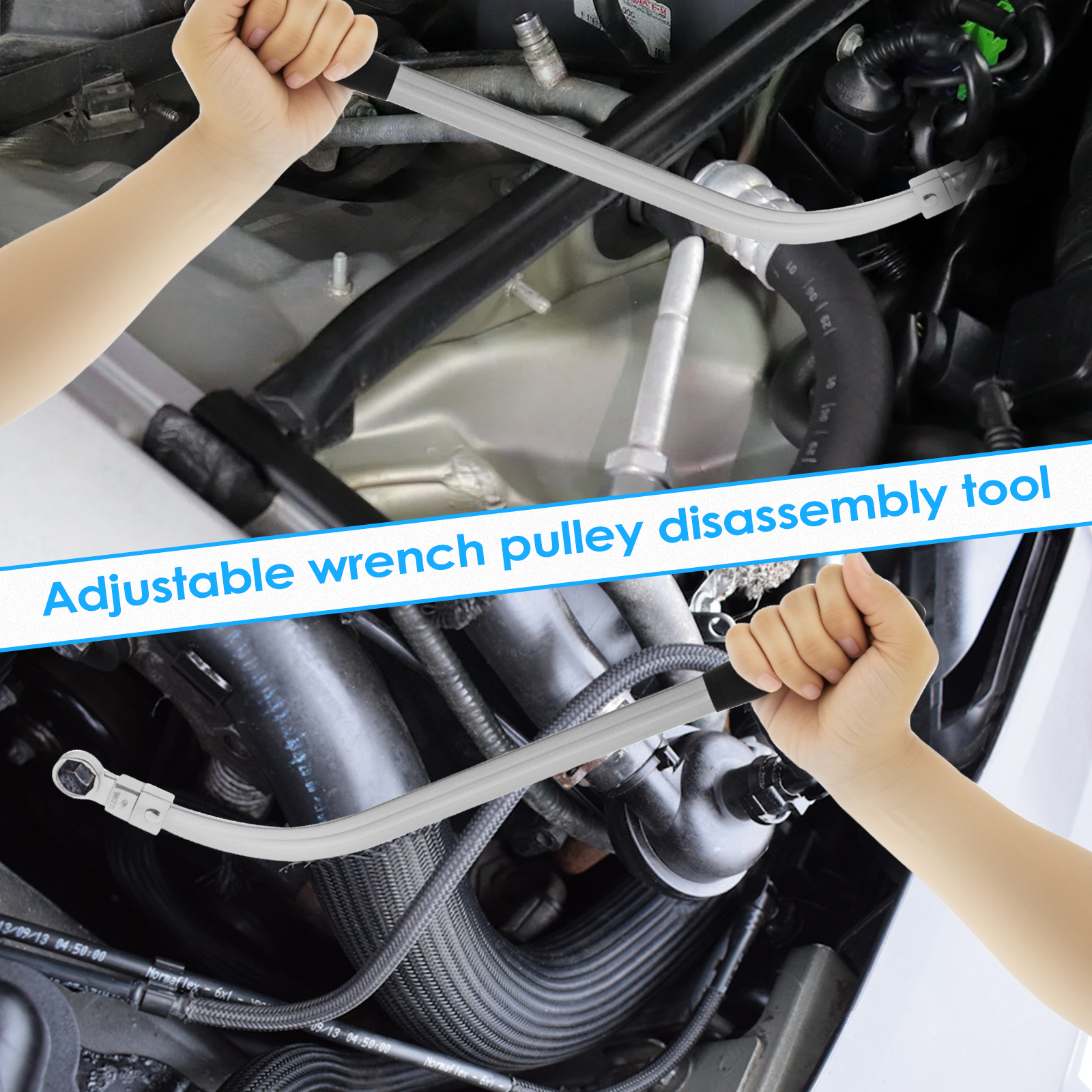 15Pcs Universal Auxiliary Idler Adjustment Wrench with Hex and Dodecagonal Adapters Kit (0.47"-0.74") Serpentine Belt Tension Pulley Wrench Set for Mechanical Repairs