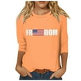 thumbnail image 2 of Women's Freedom Shirts Fashion USA Flag Letter Print 3/4 Sleeve Crewneck Tops Casual Dressy Classic Fit Blouses Z001-Orange XXL, 2 of 4