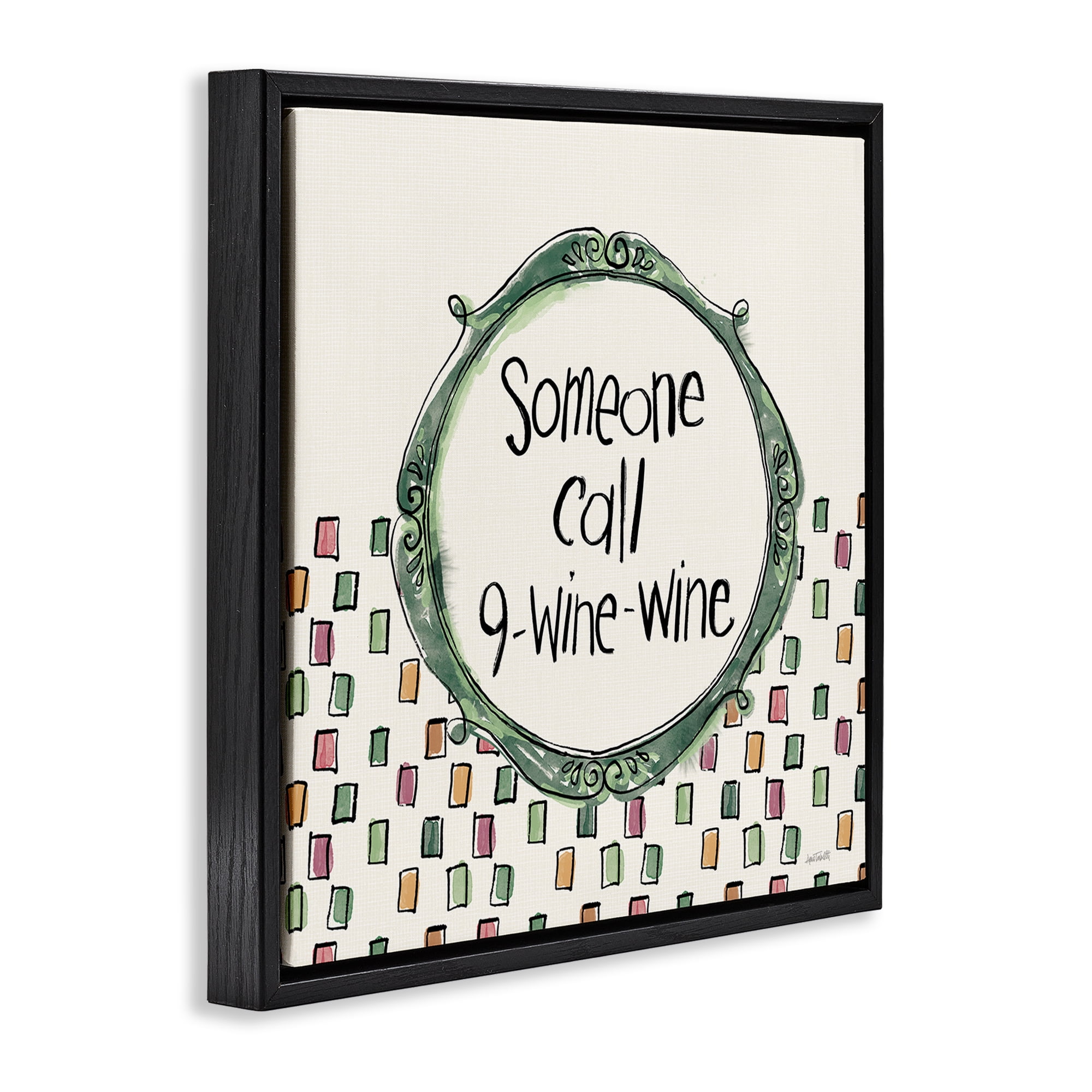 Stupell Industries Funny Wine Sentiment Food & Beverage Painting Black Floater Framed Canvas Art Print Wall Art, 18 x 18