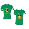 thumbnail image 1 of King Queen Red Gold Crown Unisex Couple Matching Cotton Jersey style T-Shirt Contrasting stripes on sleeves (Men Green / Women Green) (Men M / Women M), 1 of 3
