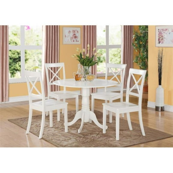 East West Furniture  5PC Kitchen Round Table with 2 Drop Leaves and 4 X -back Chairs with wood Seat