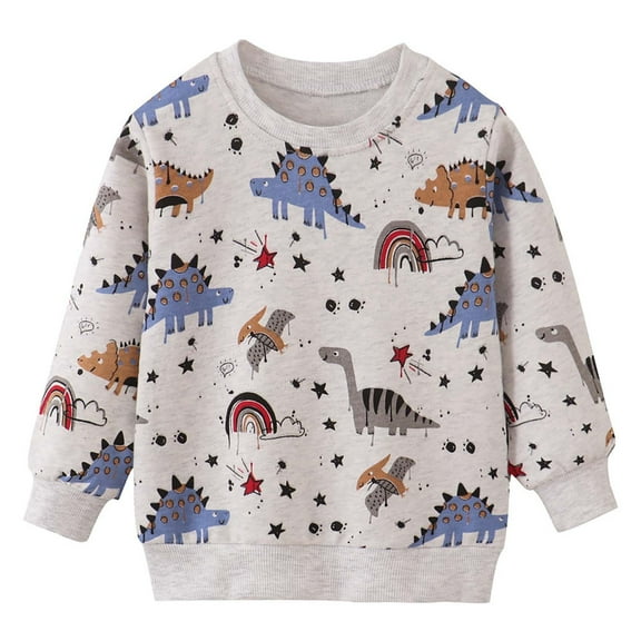 Spazoro Toddler Kids Girls Boys Sweatshirts, Fall Winter Dinosaur Crew Neck Long Sleeve Tops for Childs Girls Boys Gray Size 4-5 T