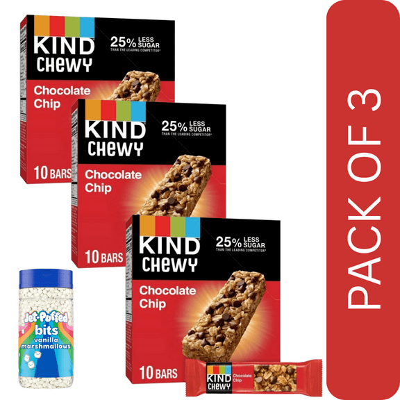 3 Pack Of KIND Chewy Granola Bars, Chocolate Chip, Gluten Free, 8.1 oz, 10 Count, With Marshmellow By Value Nest