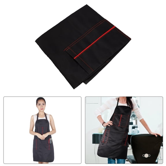 SOPOTUTU 1Pc Professional Black Work Apron Waterproof with Pockets for Haircut and Salon