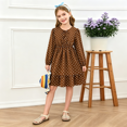 thumbnail image 6 of EnJoCho Girls Long Sleeve Dress Polka-Dot A Line Midi Dress Puff Sleeve Bow Front Ruffle Hem Casual Fall Winter Party School Dress for Kids Teen Girls, 6 of 6