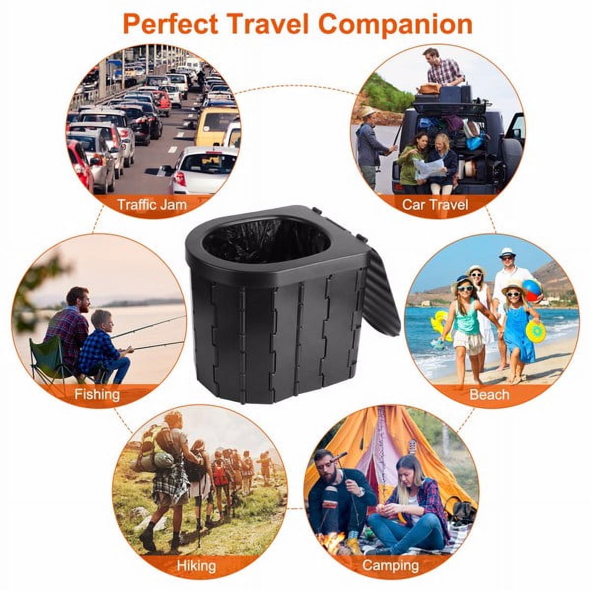 Portable Camping Toilet for Adults - Foldable Black ABS Toilet with Lid, Carry Bag & 1 Roll Garbage Bags, 330lbs Capacity