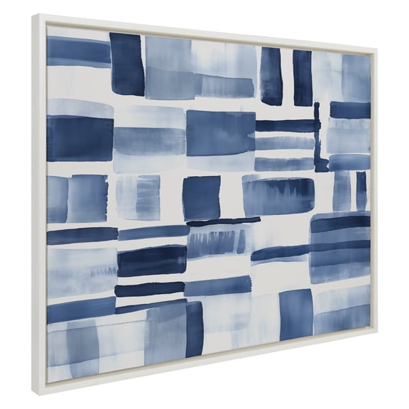 Kate and Laurel Sylvie Coastal Abstract Framed Canvas Wall Art by Amy Lighthall, 31.5x41.5 White, Modern Abstract Blue Art for Wall