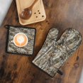 thumbnail image 5 of Abstract Green Camo Geometric Pattern Kitchen Oven Mitt and Pot Holder Sets 2 Pcs for Baking, Cooking and Grilling, Heat Resistant Up To 392 °F, 5 of 7