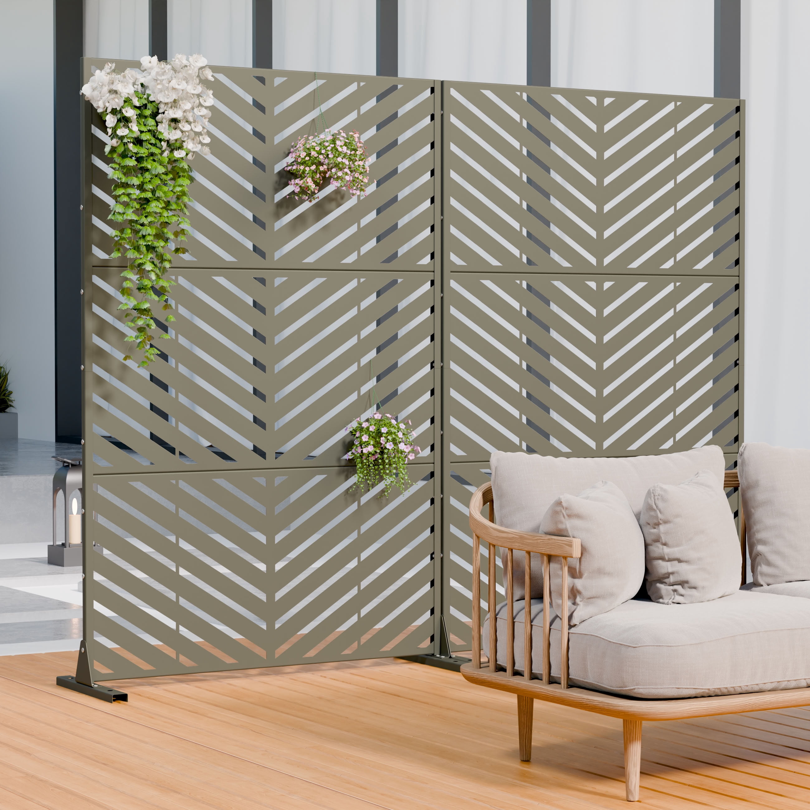 MAYEERTY 72*47in Outdoor Privacy Screen, Rust Resistant Metal Privacy Fence, Privacy Panel for Patio, Balcony, Garden