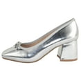 thumbnail image 2 of TOP MODA Women Block Heel Pumps Classic Square Toe Dress Shoes Bow ELBA-56 Silver Metallic 5, 2 of 6