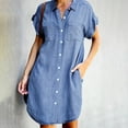thumbnail image 6 of Yokua Womens Dress Short Sleeve Dress Denims Shirt Dress Loose Jean Midi Dress, 6 of 10