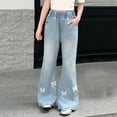 thumbnail image 2 of LRen Girls Bell Bottom Pants,Girls Denim Flared Pants Summer Lightweight Stretchy Casual Jeans for Kids Fashionable Wide Leg Trousers Breathable Soft Blend, 2 of 7