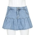 thumbnail image 4 of Fgnfyis Women Skirts High Waist Pleated Skirts Zipper Mini Skirts Streetwear Skirt Denim Ruffle Hem Stretch Light blue M, 4 of 7