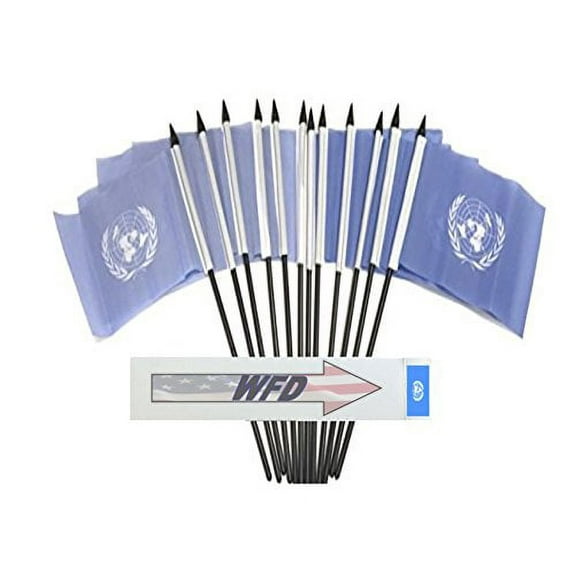 Pack of 12 4"x6" United Nations Polyester Miniature Office Desk & Little Table Flags, 1 Dozen 4"x 6" UN Small Mini Hand Waving Stick Flags