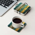 thumbnail image 4 of BaHomeck Drink Coasters Set Of 4 With Holder Colorful Wooden Planks In Teal And Yellow Water Absorbent Ceramic Coasters Tabletop Protection,Suitable For Various Cup,Home Decor, 4 of 4