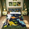 thumbnail image 2 of meiyoeat Kawaii Forest Dino Queen Comforter Set, Woodland T-rex Wildlife Comforter Sets Queen, Navy, Blue Reversible, 3pcs, 1 Comforter and 2 Pillowcases, 2 of 6