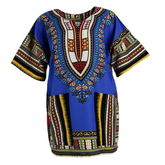 yotijay Women Short Sleeve Traditional African Dresses Africa Mini Dress Dashiki Blue