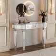 thumbnail image 2 of Dining Tables 47" Half-Moon Mirrored Console Table with Fluted Glass & Crystal Knob Drawer - Silver Entryway Vanity Desk for Bedroom/Dressing Room(Grey+Sliver),Coffee Tables, 2 of 14