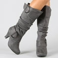 thumbnail image 5 of YLYL Women Slouchy Knee High Boots Metal Buckle Chunky Mid Heel Side Zipper Fashion Riding Boots, 5 of 7