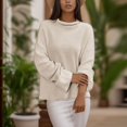 thumbnail image 3 of Vedolay Long Sweaters for Women Oversized Sweaters for Women Crewneck Long Sleeve Knit Warm Pullover Sweater,Beige L, 3 of 4
