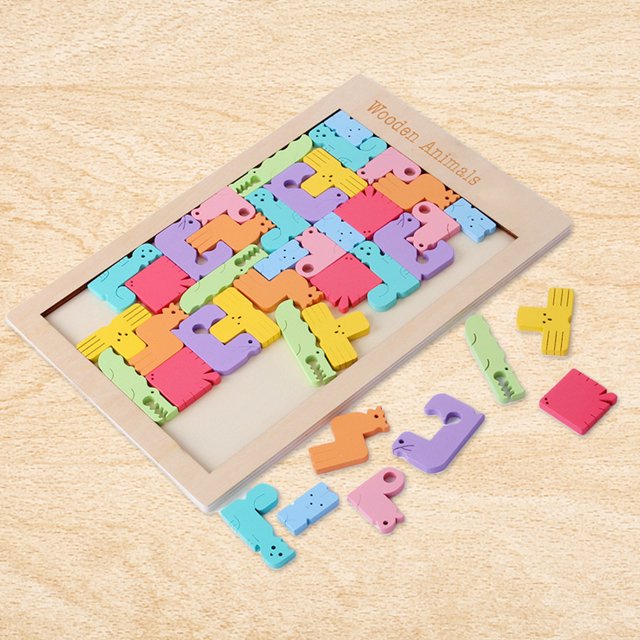 Tablero de rompecabezas de Tangram de resistencia a la corrosión de juguetes de bloques de animales 3D para niños pequeños