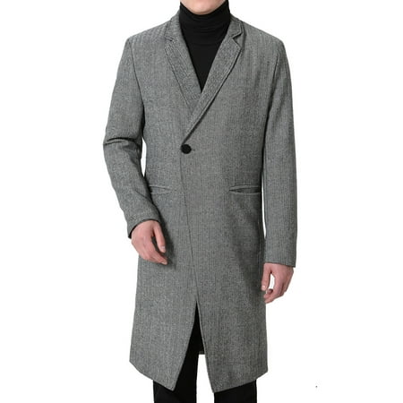 Men Notched Lapel Slim Fit Single Breasted Business Coat Overcoats Gray ...