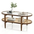 thumbnail image 1 of Topbuy 2-Tier Acacia Wood Coffee Table Mid-Century Modern Rectangular Center Table with Glass Tabletop and Imitation Rattan Storage Shelf, 1 of 7