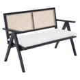 49.5" Dining Bench with Rattan Back,Upholstered Farmhouse Cane Bench