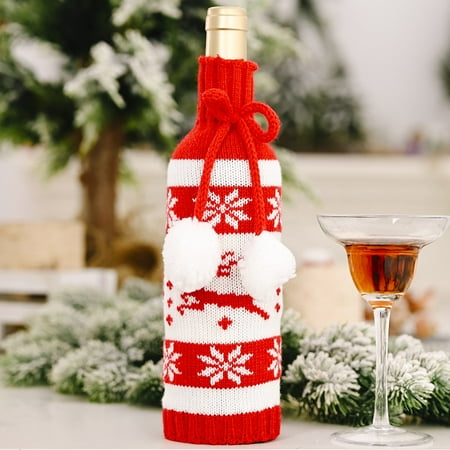 

WNG Christmas Decoration Supplies Knitted Double Ball Bottle Set Style Creative Red Bottle Bag Red Bottle Set