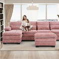 thumbnail image 5 of Wiilayok 114" U Shaped Sectional Sofa with Chaise Lounge and Ottoman,Chenille Modular Sectional Sofa Couch for Living Room,Pink, 5 of 8