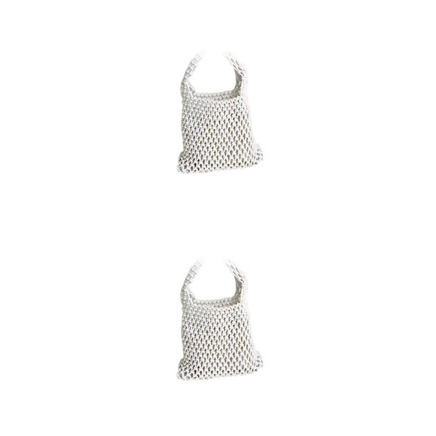 Minnieouse Bolso de cubo tejido para mujer, bolsos de diseño hueco de malla con organizador inferior de cuero, bolso Universal, Picnic al aire Blanco 2Conjunto
