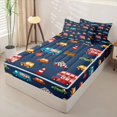 thumbnail image 2 of Manfei Cute Race Car Zipper Twin Comforter Sets with Fitted Sheet and 2 Pillowcases,Road Signs Print Zipper Bedding Set,Navy Blue,Navy Blue Reversible,4pcs, 2 of 8