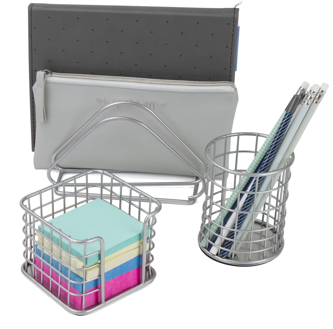 Wire Metal 5 in 1 Desk Organizer Set, Silver