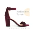 thumbnail image 3 of BLISSFUL STEP High Block Heel Buckle Ankle Strap Sandals for Women Burgundy 8, 3 of 6