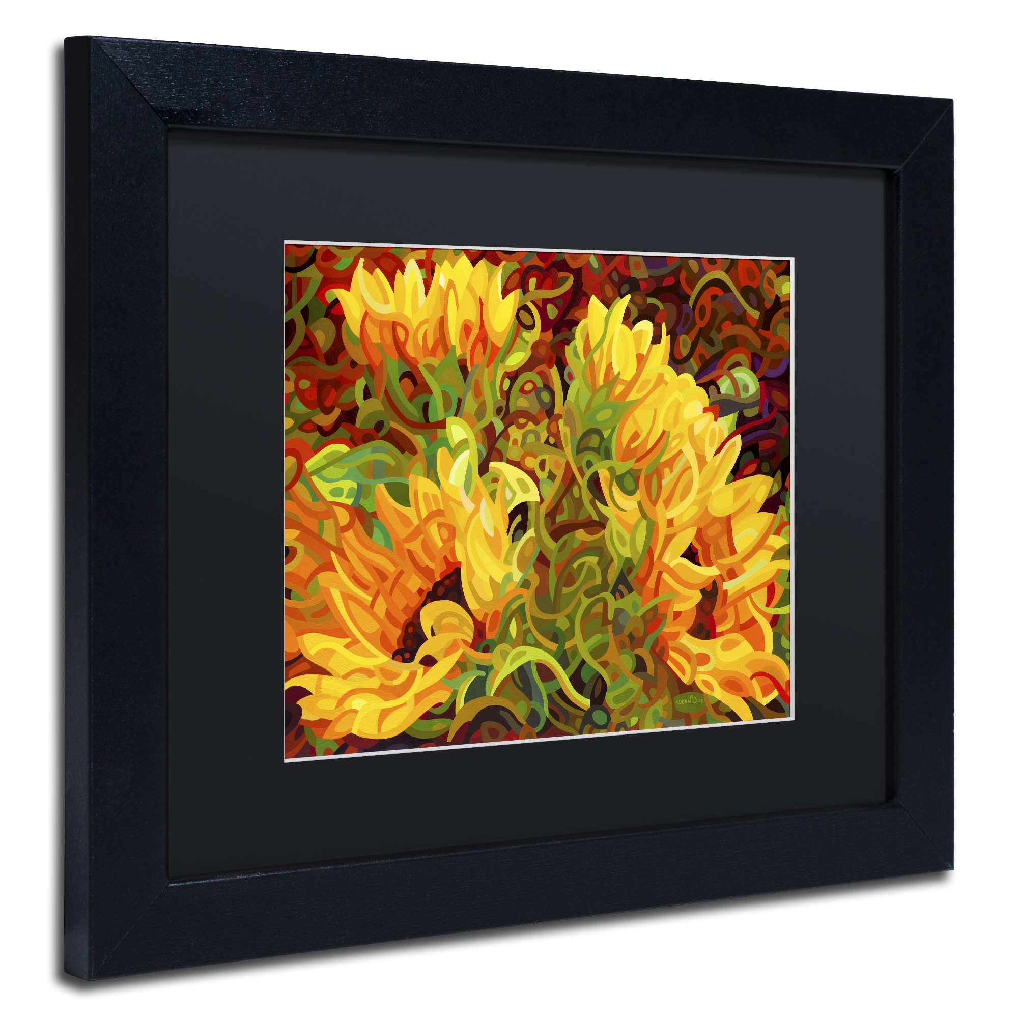 Mandy Budan 'Four Sunflowers' Black Matted Framed Art