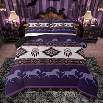 jejeloiu Retro Boho Aztec Bedding Comforter Set,Rustic Farmhouse Tribal Twin Comforter Sets,Purple Horse Silhouette Bedding Set For Teens,Microfiber Bedroom Decor Reversible,2 Pieces
