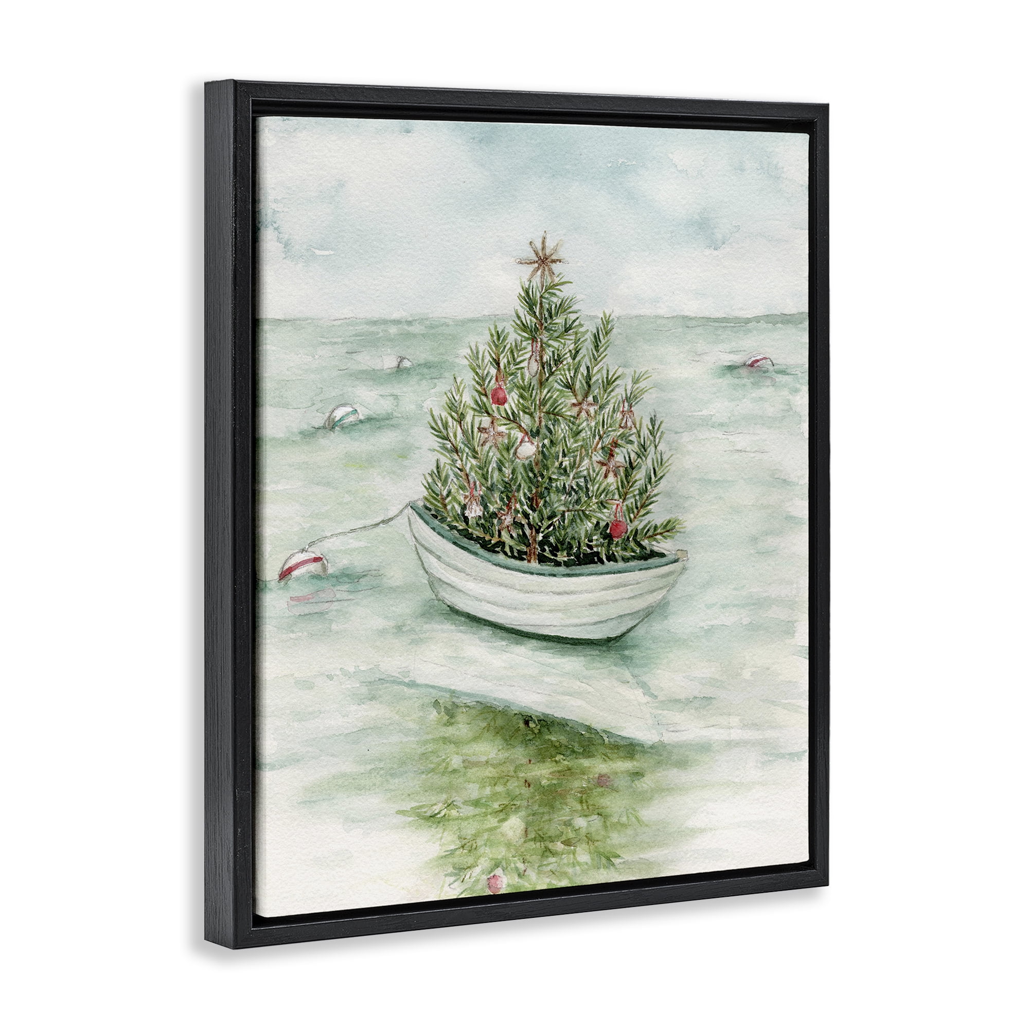 Stupell Industries Beachy Christmas Tree Holiday Painting Black Floater Framed Art Print Wall Art, 25 x 31