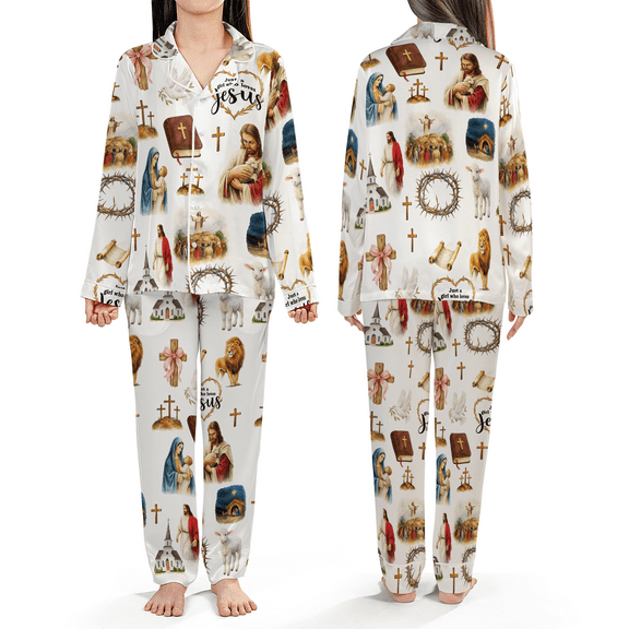 Christian Faith Satin Pajama Set, Faith-Themed Vintage Sleepwear, Spiritual Art All Over Print Pajamas