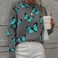 thumbnail image 2 of Holloyiver Women's Knitted Crop Tops Fashion Long Sleeves Round Neck Butterfly Print Loose Tops Blouse Knitted Sweater Pullover Jumper Sweaters, 2 of 6