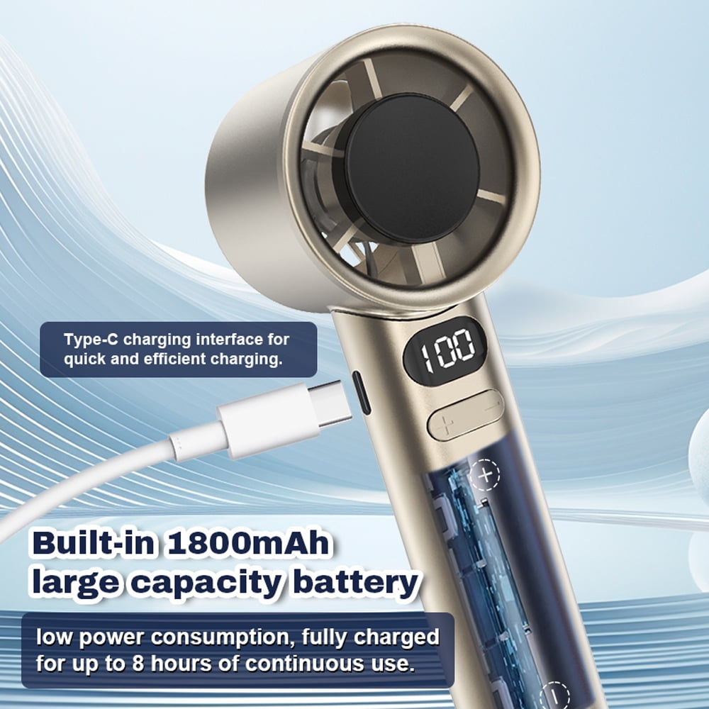 Mini Ventilateur USB à Pince - 360°, 100 Vitesses, Batterie 1800mAh, écran LED - Pour Bureau, Voiture, Voyage