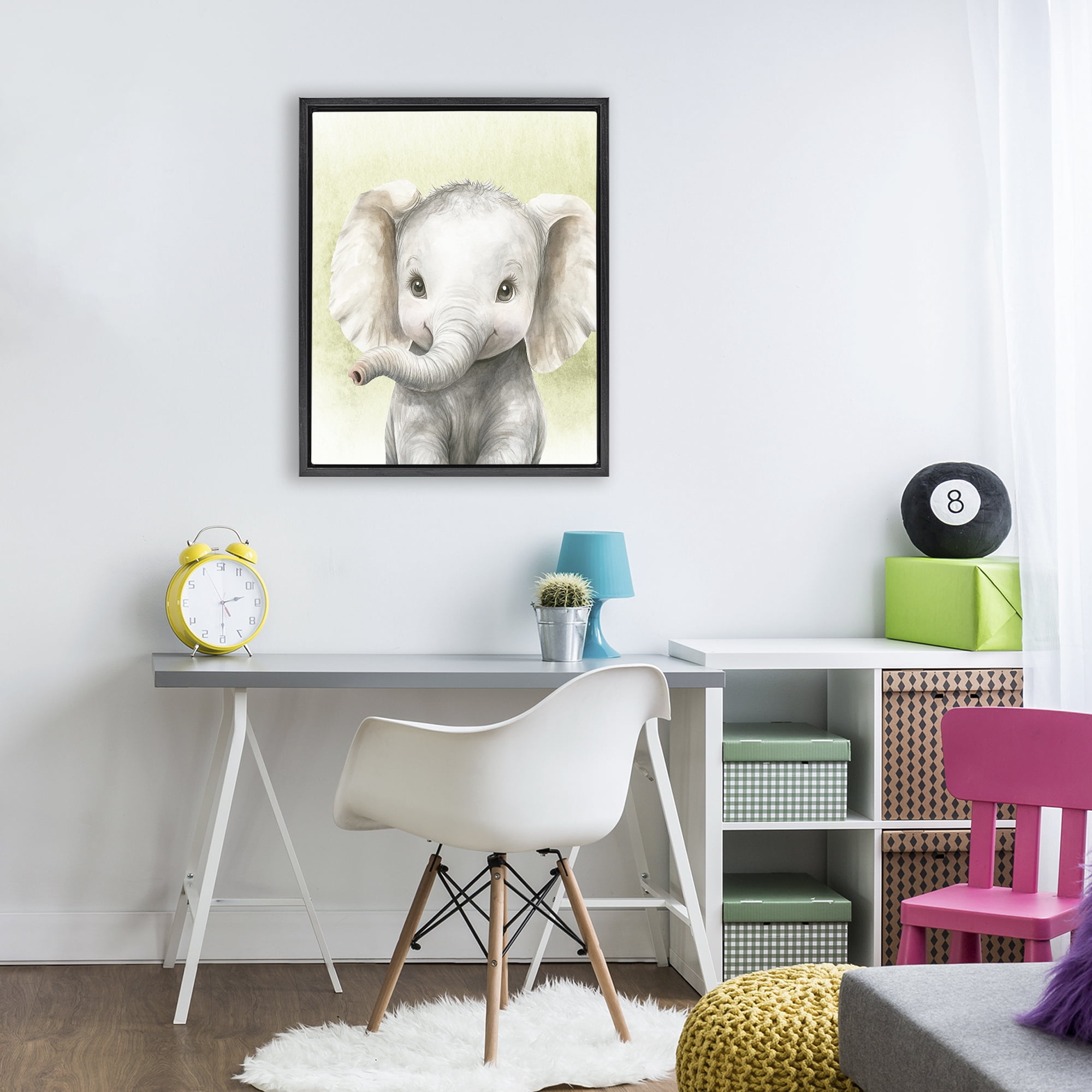 Stupell Industries Jungle Friends Baby Elephant Black Framed Floater Canvas Wall Art, design by Christine Simpson Art