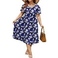 thumbnail image 3 of WellSize Plus Size Women Summer Dresses Casual Crew Neck Short Sleeve Sundresses Floral Midi Dress with Pockets, 3 of 8