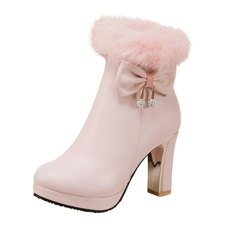 

Fashion Pure Color Round Toe Zipper Boots Square Heels Casual Women Shoes