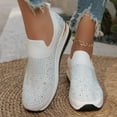 thumbnail image 3 of Mepaouo Women's Slip on Walking Shoes Rhinestone Glitter Low Wedges Heel Casual Work Loafer Shoes, 3 of 8