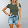 thumbnail image 2 of ZHYou Women's Short Sleeve Shirts Crew Neck Color Block T Shirts Summer Slim Fit Basic Tee Tops Army Green XL, 2 of 5