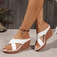 thumbnail image 3 of Rokment Women's Cork Footbed Wedges Dressy Slippers Sandals Stylish Casual Cross-Band Leather Platform Chunky Slip on High Heels Beach Summer Dress Slides Shoes White Size 7, 3 of 6