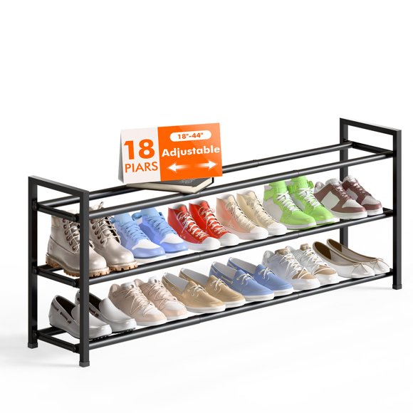 Zapatero expandible de metal negro Bumusty de 3 niveles, 45-112 cm