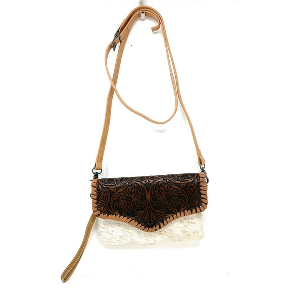 Handcrafted Genuine Leather Western Cowhide Womens Fringe Clutch Crossbody Bag in 3 Colors